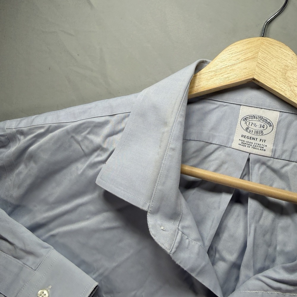 Brooks Brothers Dress Shirt Mens 17.5 Blue Regent Fit Button Up Supima Cotton - Picture 7 of 11